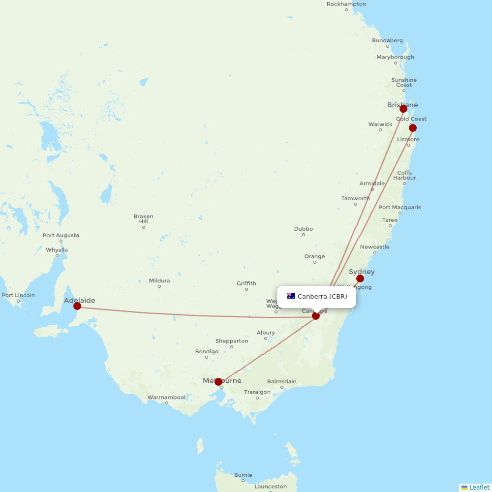 Virgin Australia at CBR route map