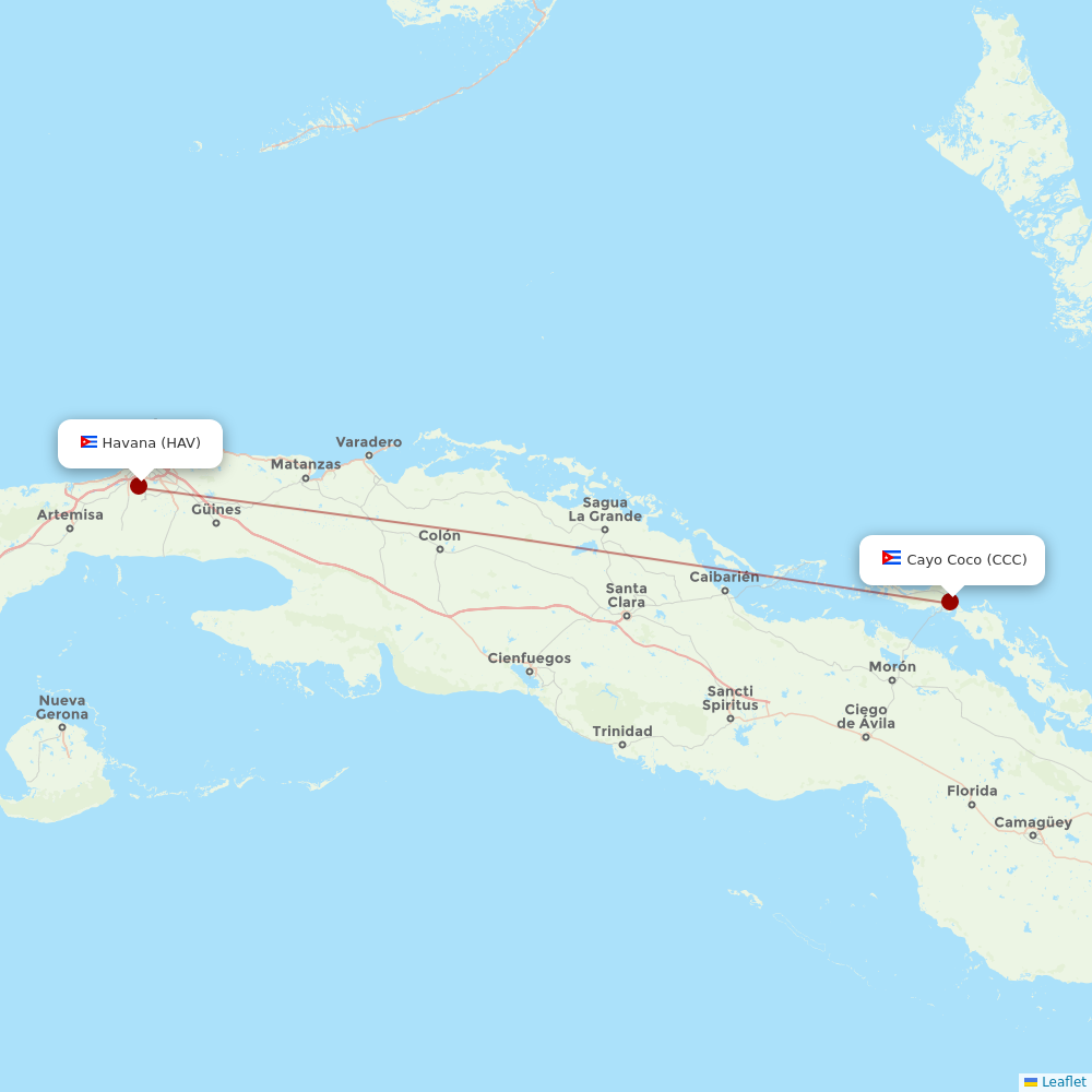 Cubana de Aviacion at CCC route map