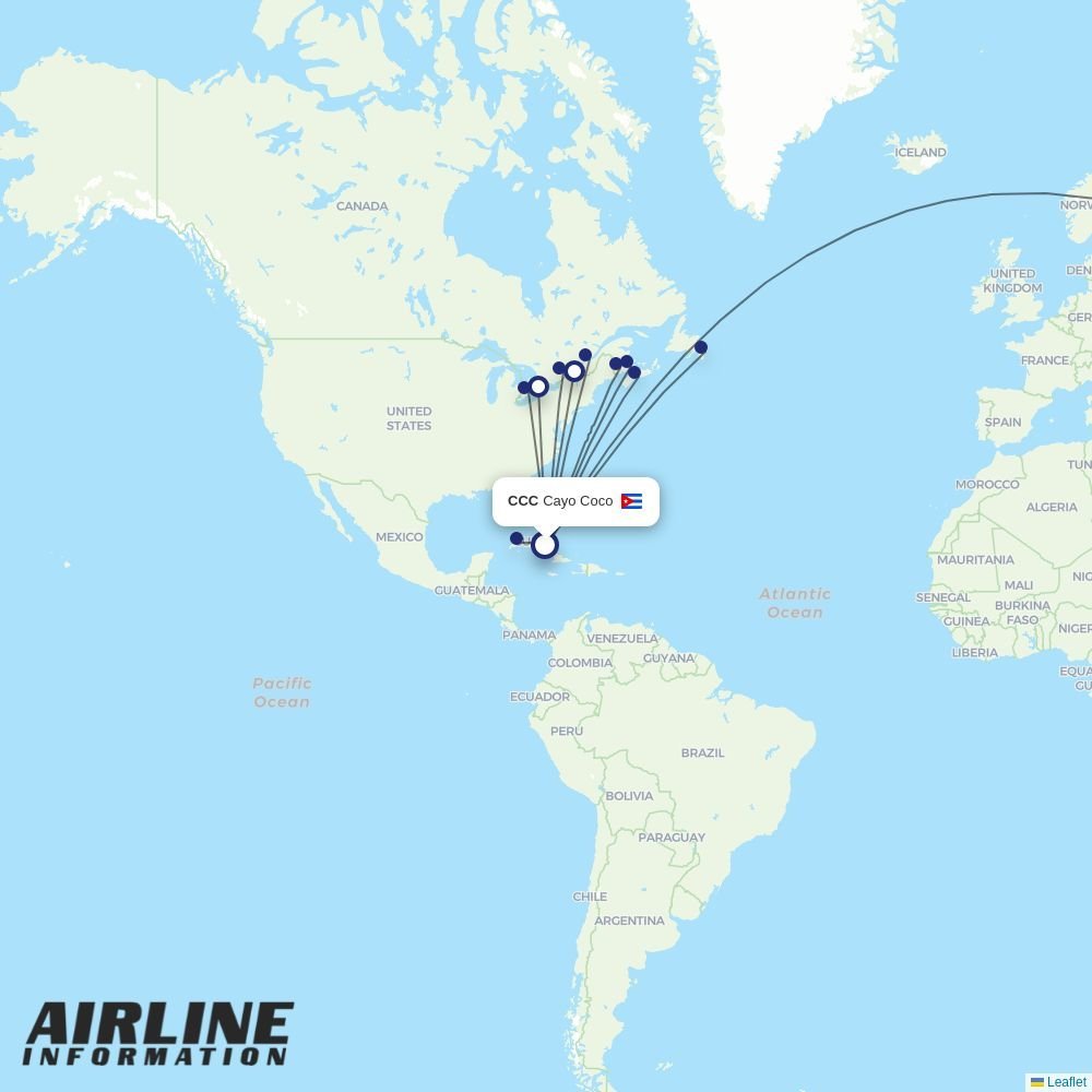 Air Transat routes from CCC