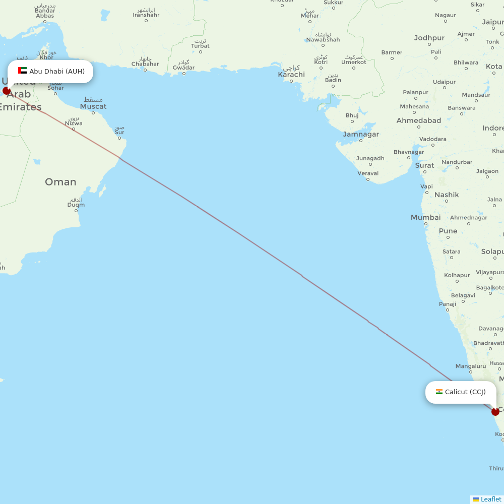 Air Arabia Abu Dhabi at CCJ route map