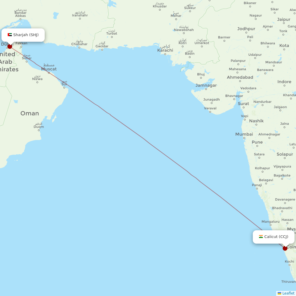 Air Arabia at CCJ route map