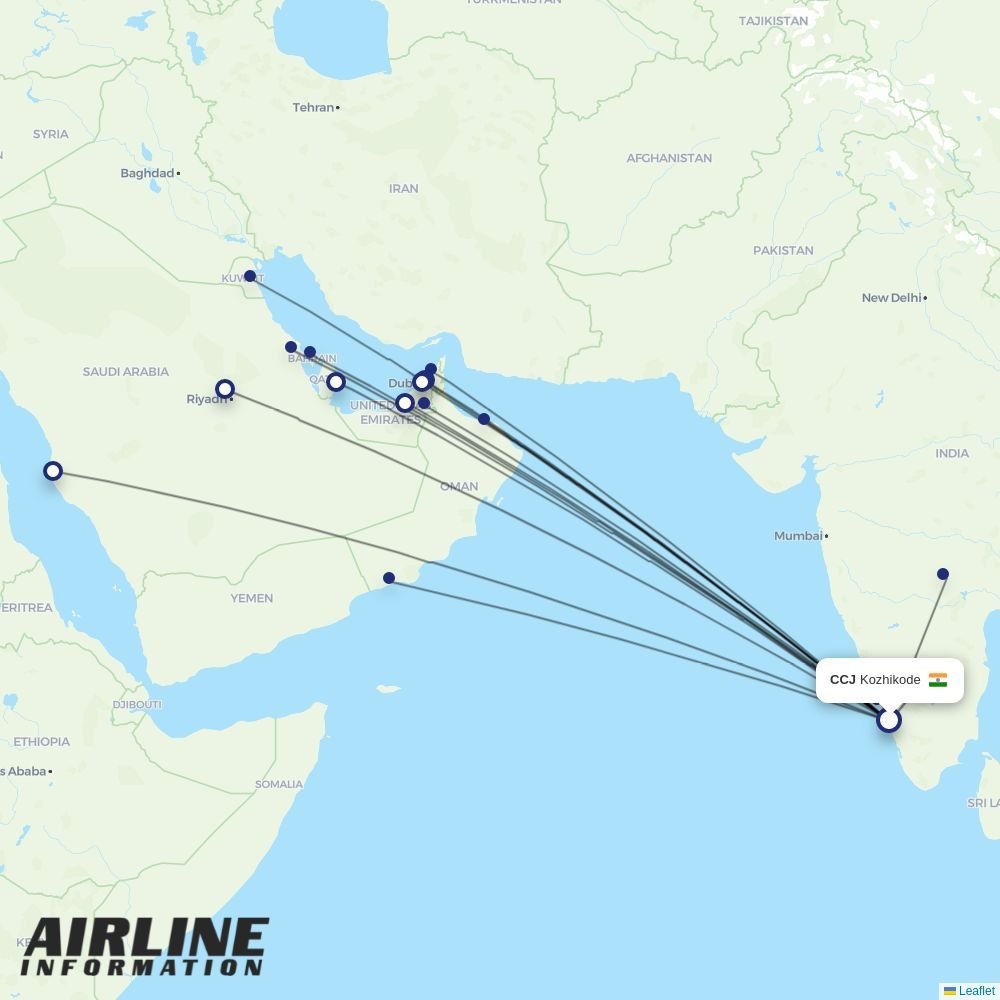 Air India Express routes from CCJ