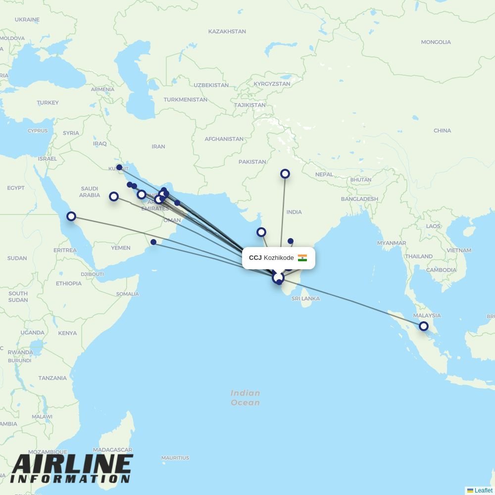 Akasa Air routes from CCJ