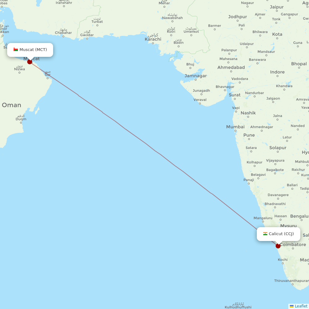 Oman Air at CCJ route map