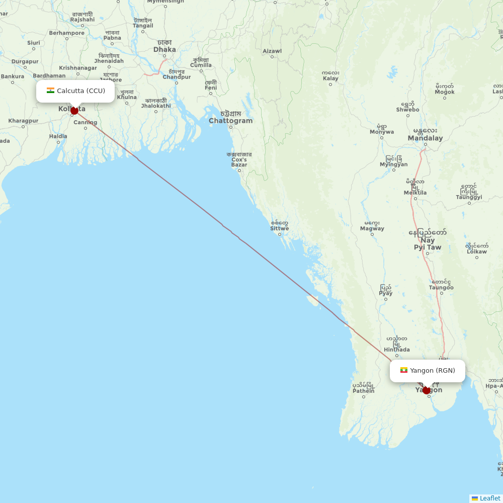 Myanmar Airways International at CCU route map