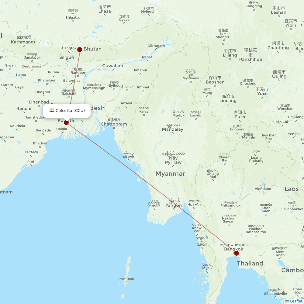 Bhutan Airlines at CCU route map