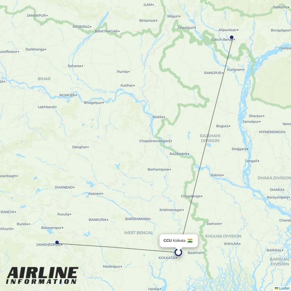 IndiaOne Air routes from CCU