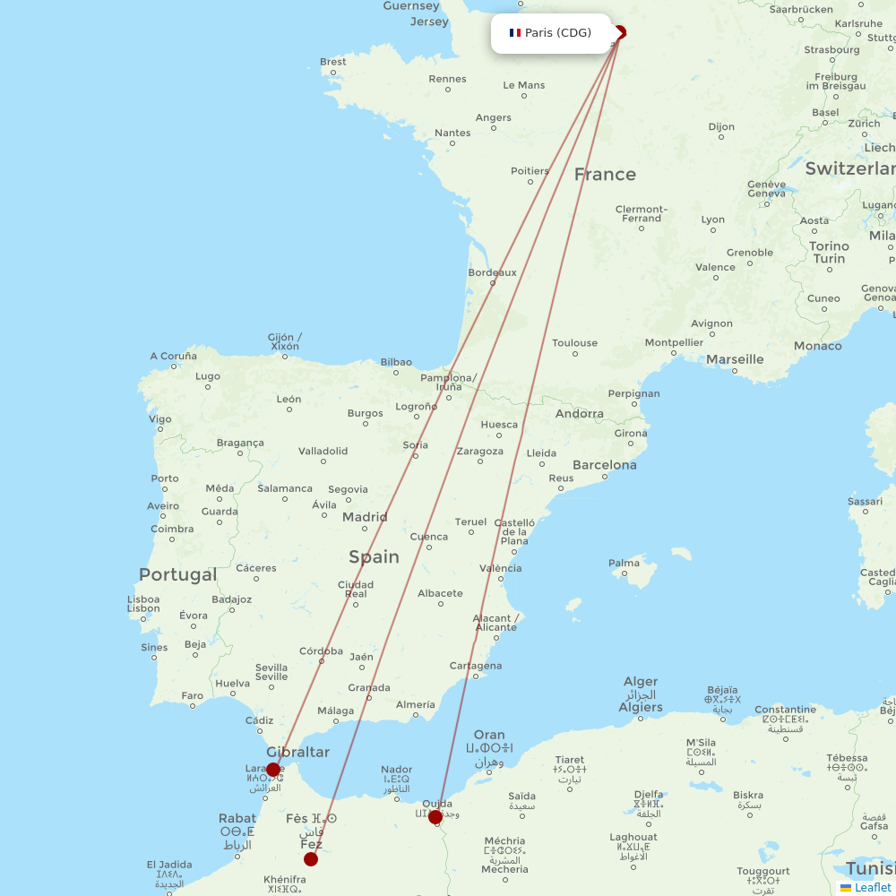 Air Arabia Maroc at CDG route map