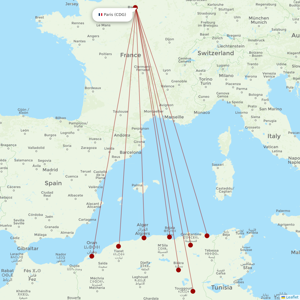 Air Algerie at CDG route map