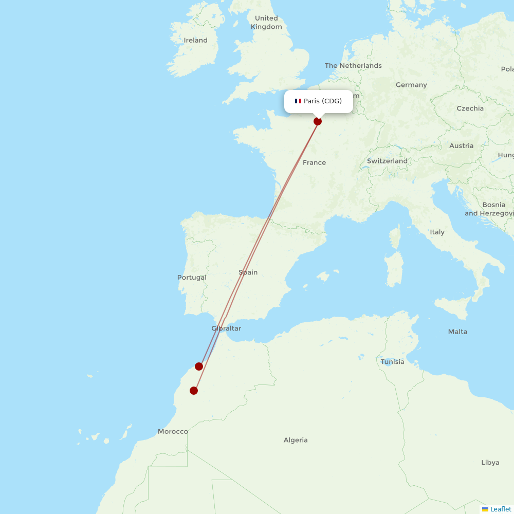 Royal Air Maroc at CDG route map
