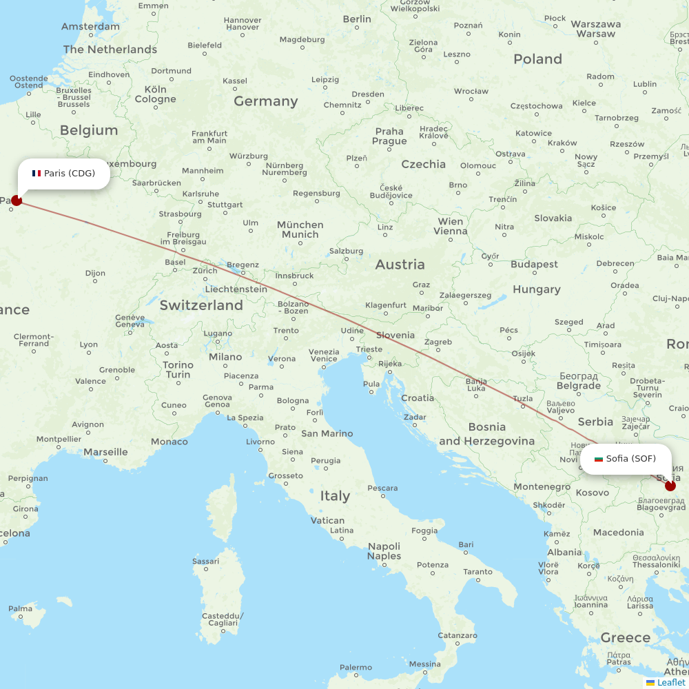 Bulgaria Air at CDG route map