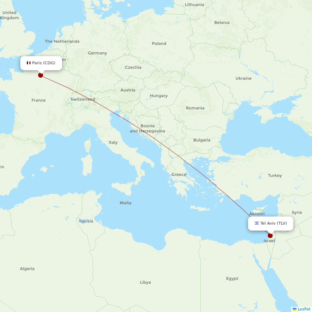 Arkia Israeli Airlines at CDG route map