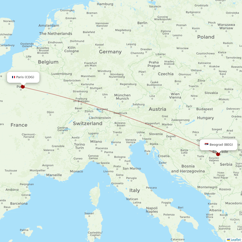 Air Serbia at CDG route map