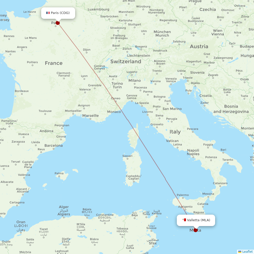 Air Malta at CDG route map