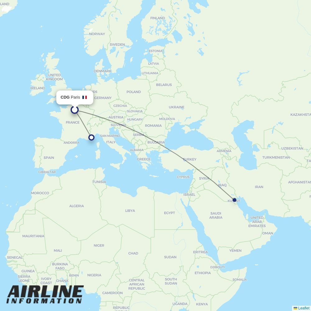 Kuwait Airways routes from CDG