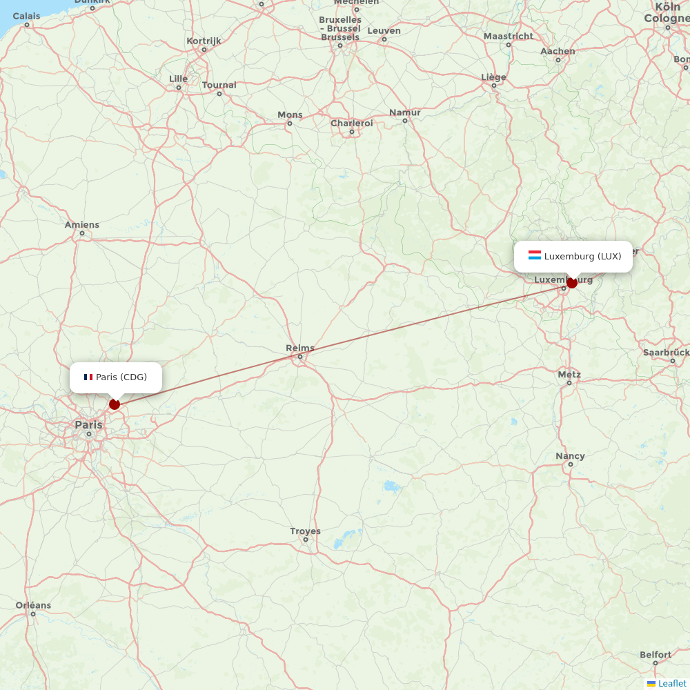Luxair at CDG route map