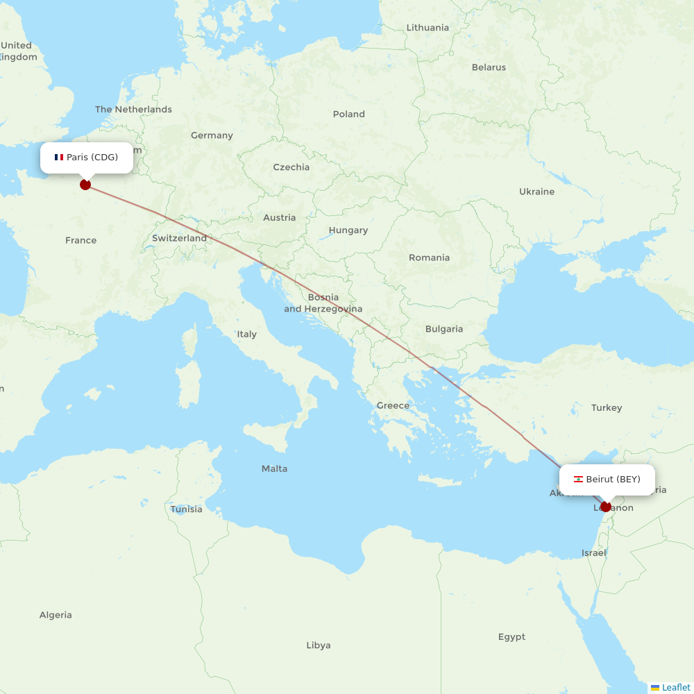 Middle East Airlines at CDG route map