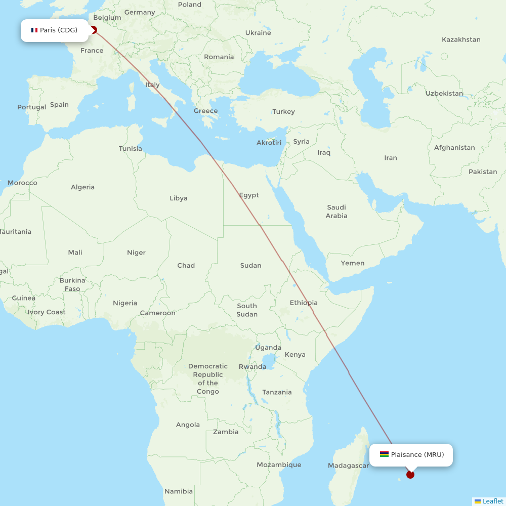 Air Mauritius at CDG route map