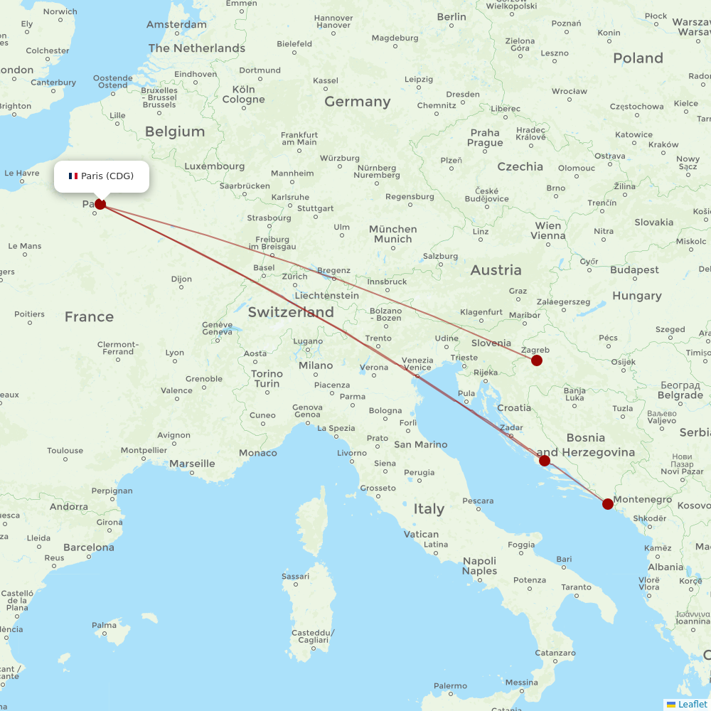 Croatia Airlines at CDG route map