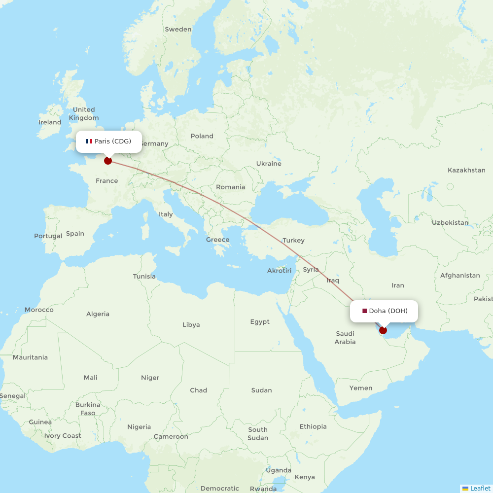 Qatar Airways at CDG route map