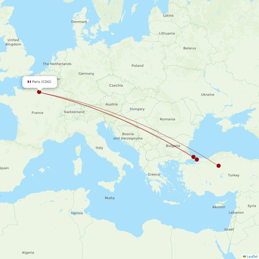 Turkish Airlines at CDG route map