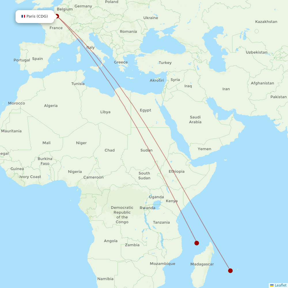 Air Austral at CDG route map