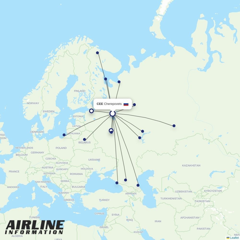 Severstal Avia routes from CEE