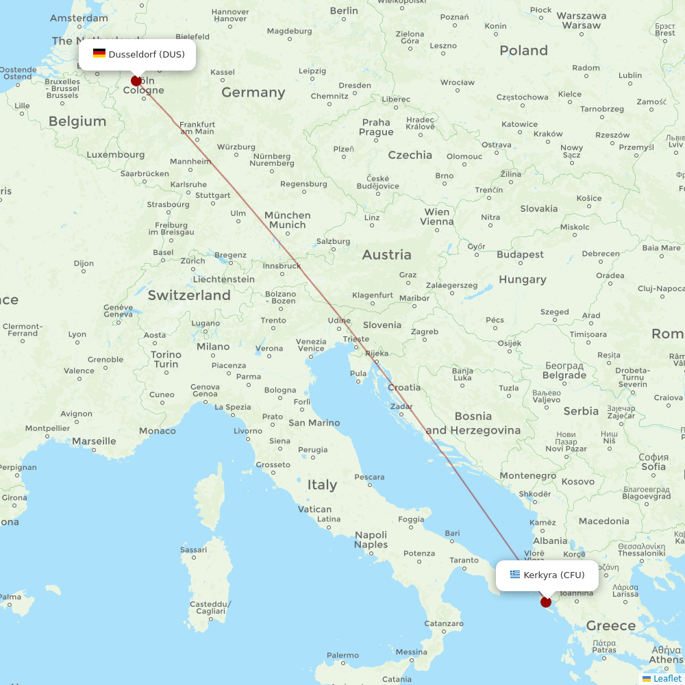 Corendon Airlines Europe at CFU route map