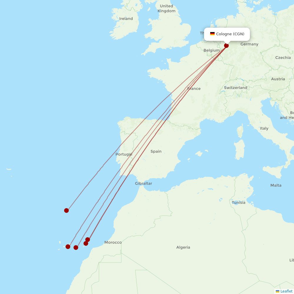 Corendon Airlines Europe at CGN route map