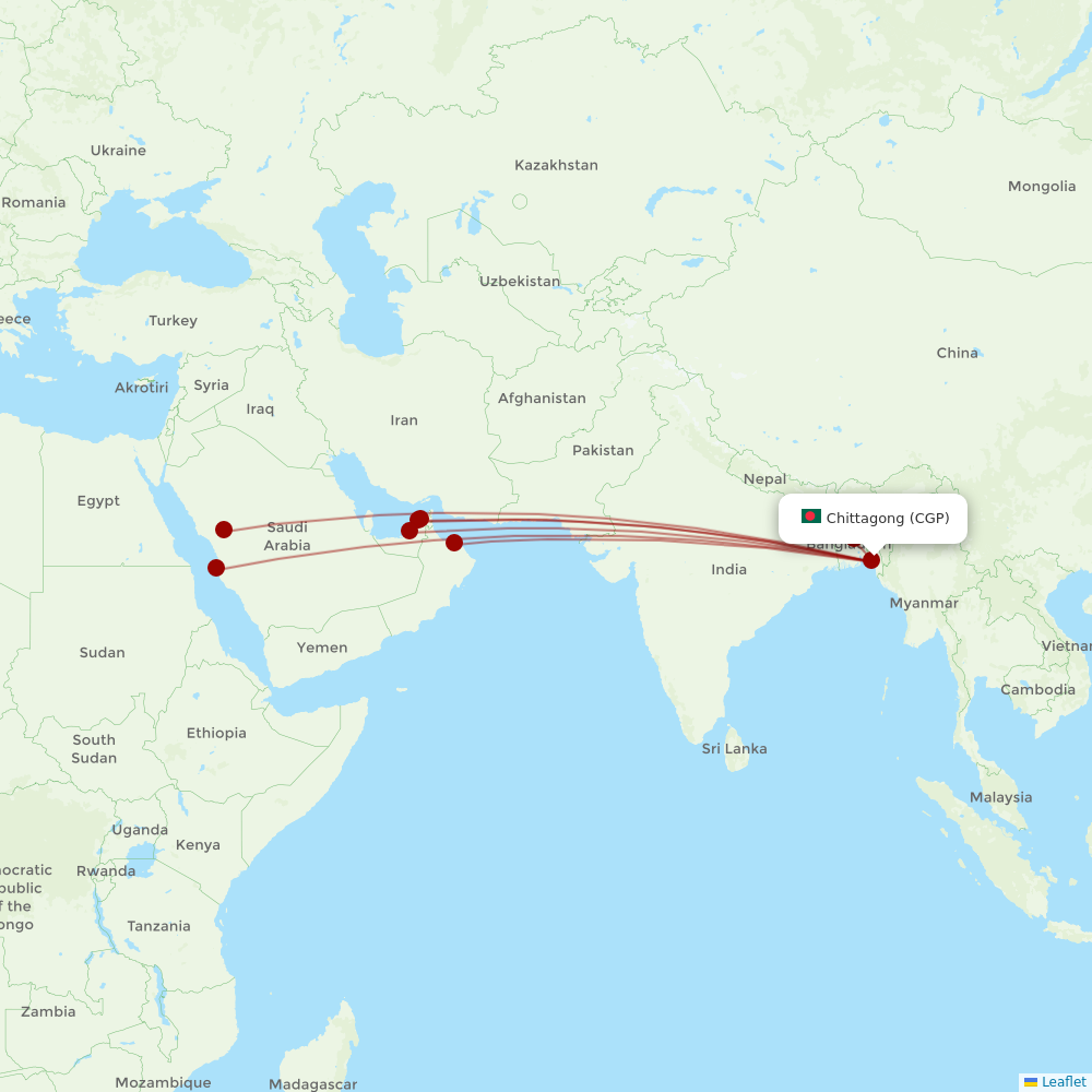Biman Bangladesh Airlines at CGP route map
