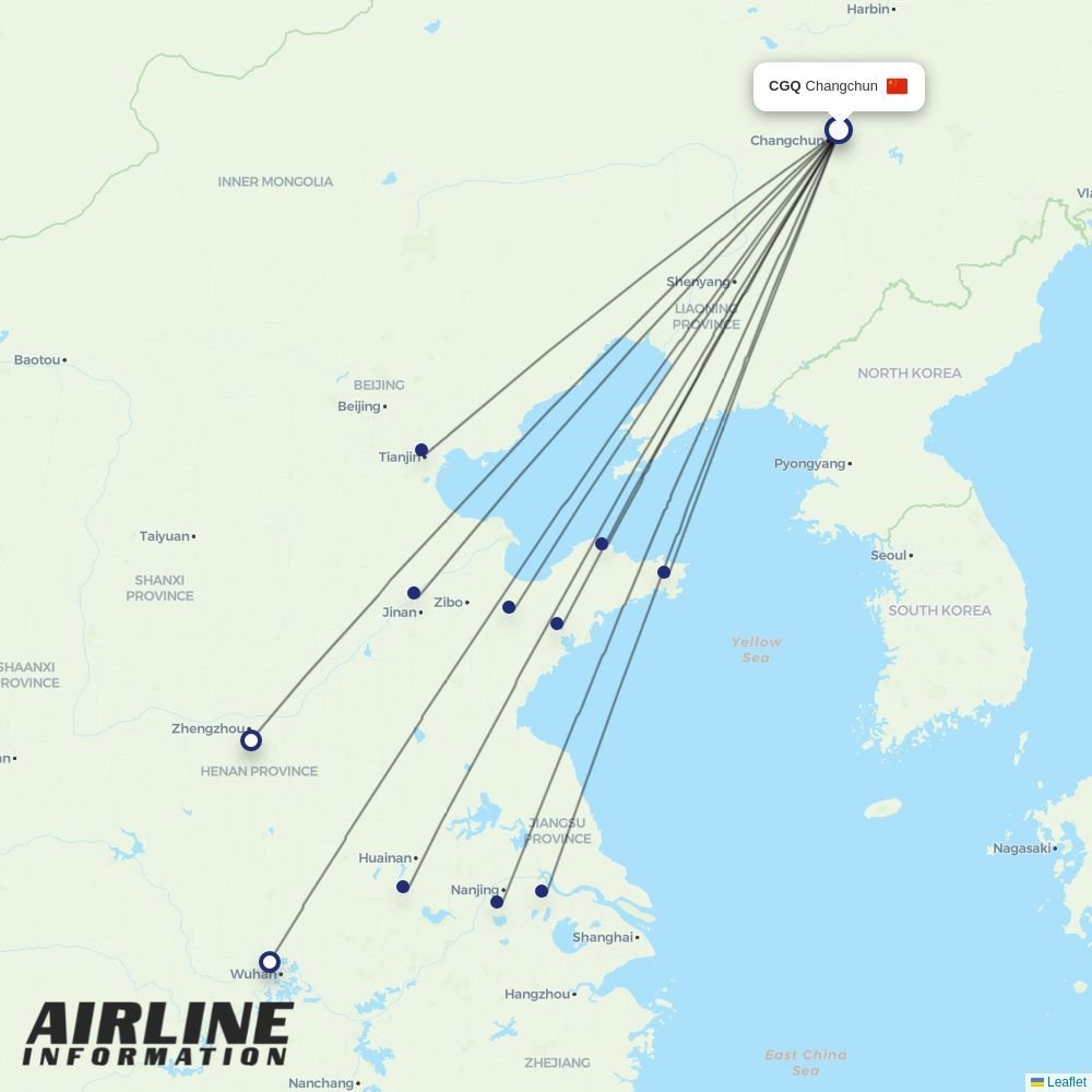 Qingdao Airlines routes from CGQ