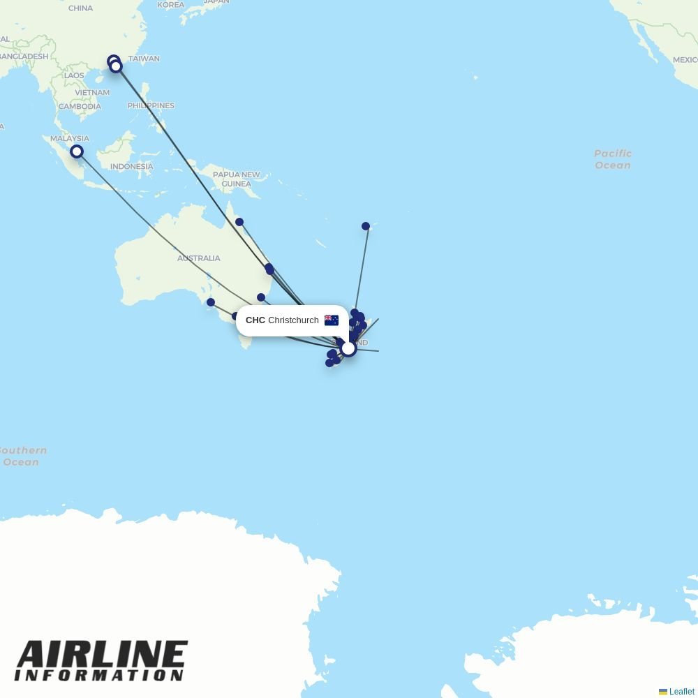 Air New Zealand routes from CHC