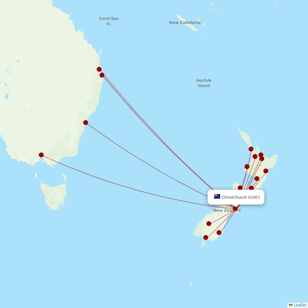 Air New Zealand at CHC route map