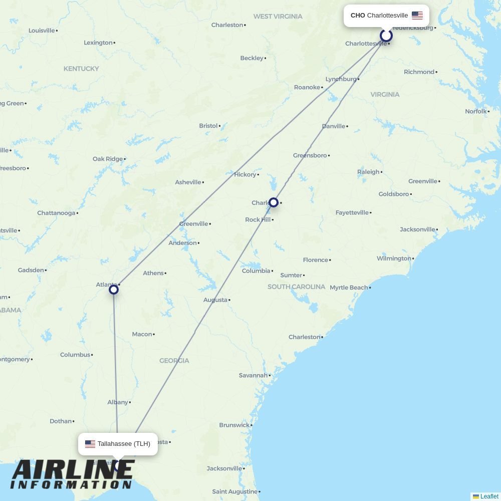 Airlines with flights from Charlottesville to Tallahassee (CHO to TLH ...
