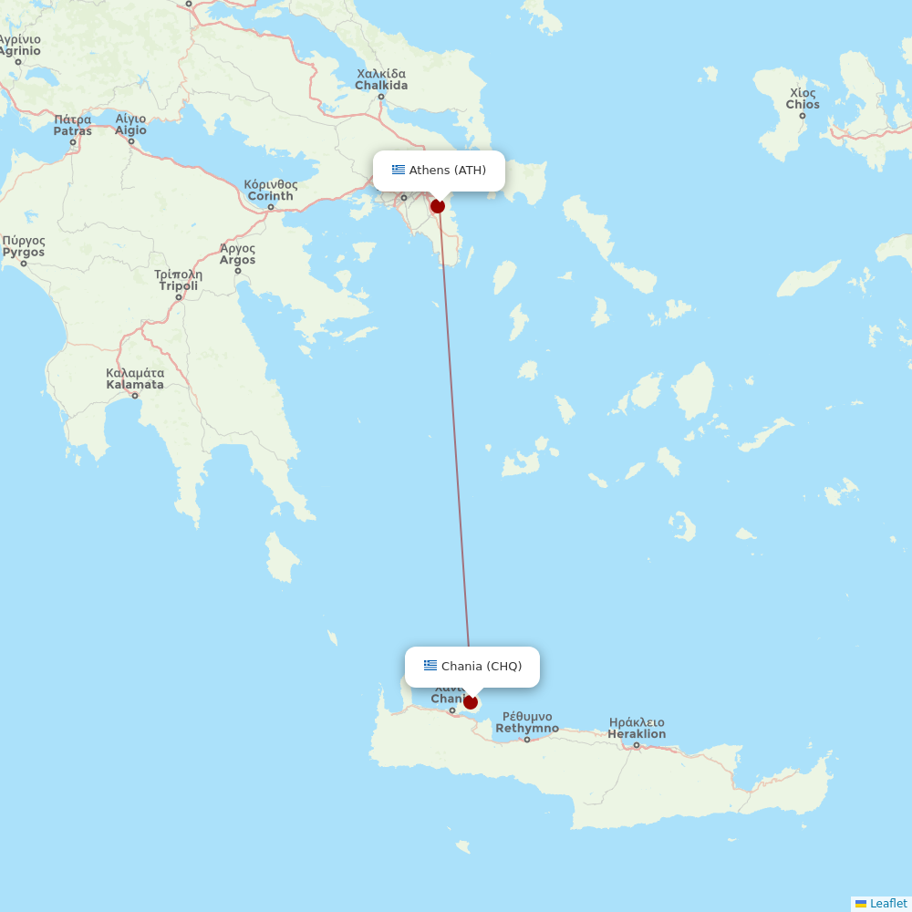 Aegean Airlines at CHQ route map
