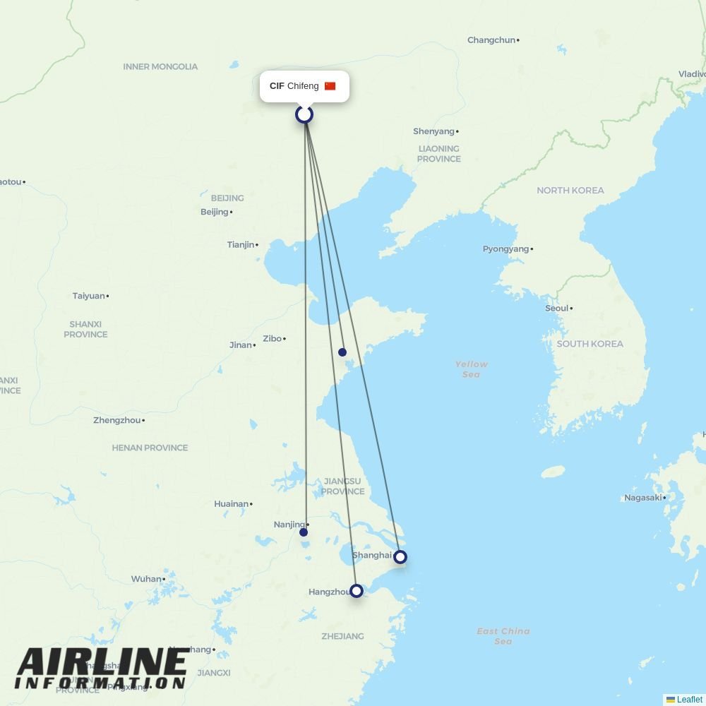 Juneyao Airlines routes from CIF