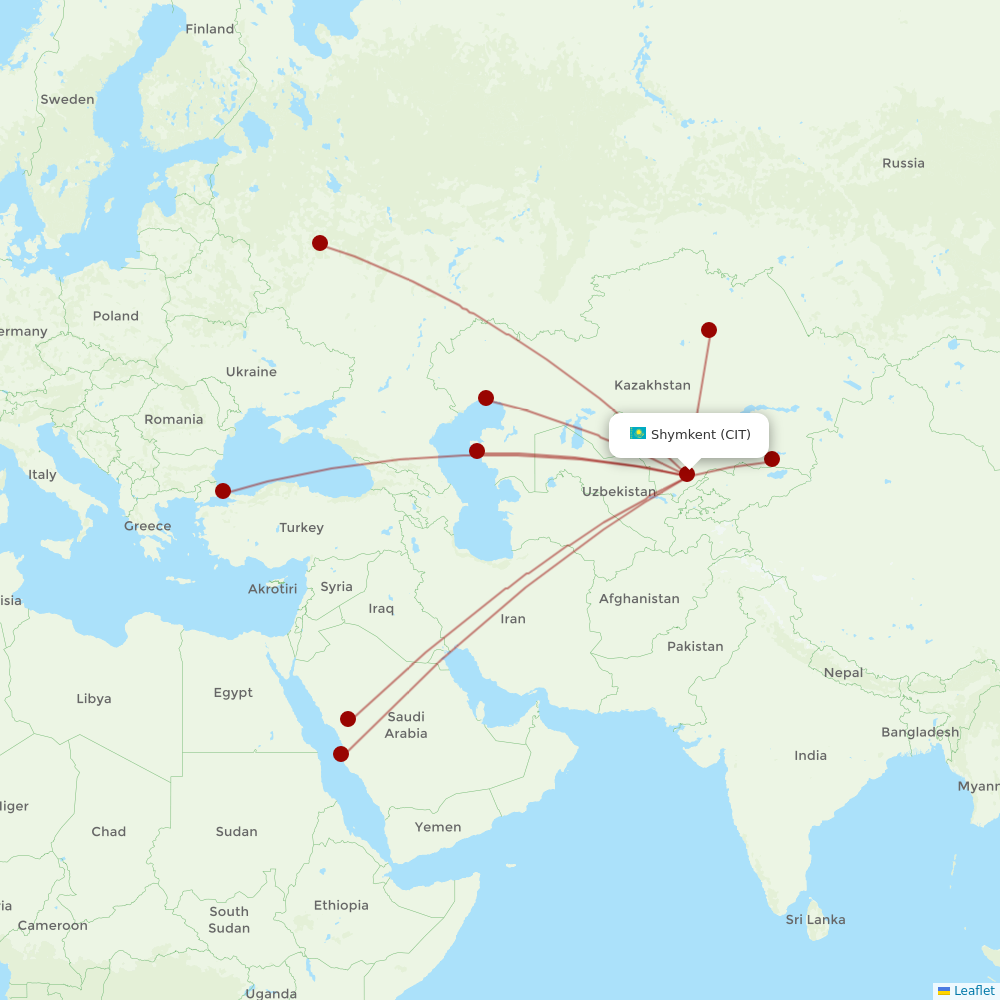 SCAT Airlines at CIT route map