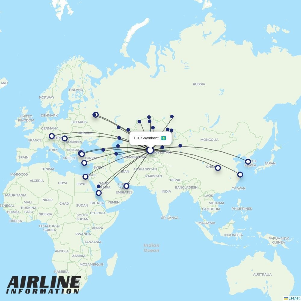 Air Astana routes from CIT