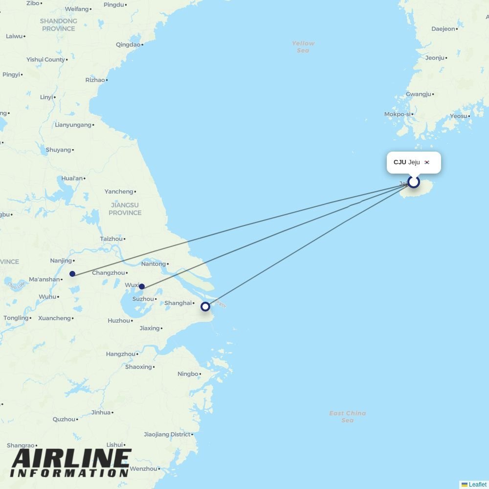 Juneyao Airlines routes from CJU