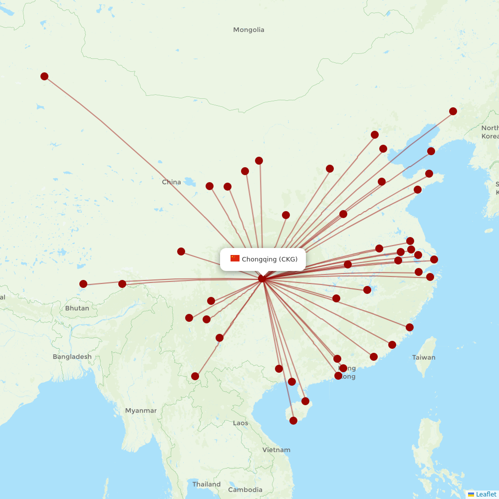 Sichuan Airlines at CKG route map