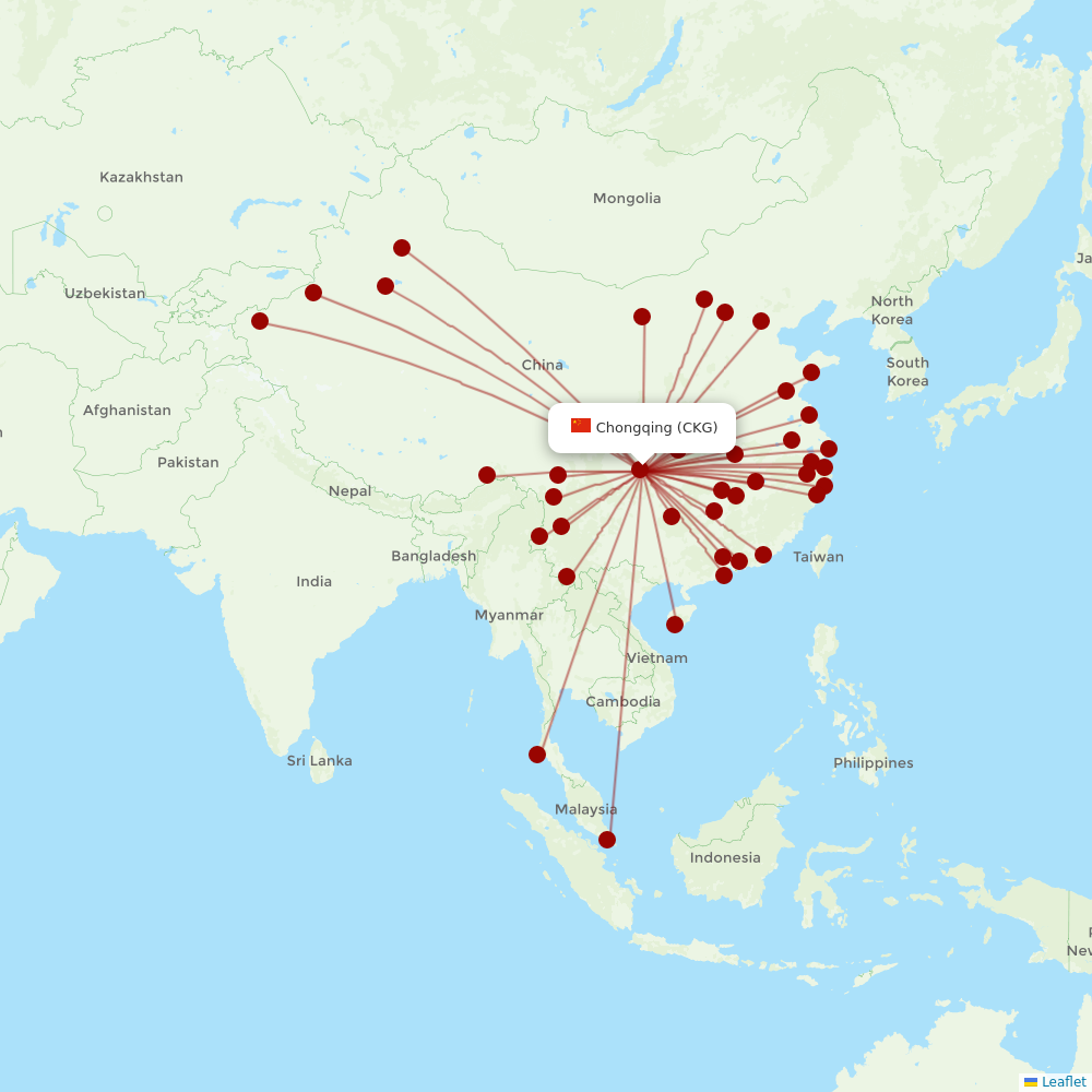 Chongqing Airlines at CKG route map