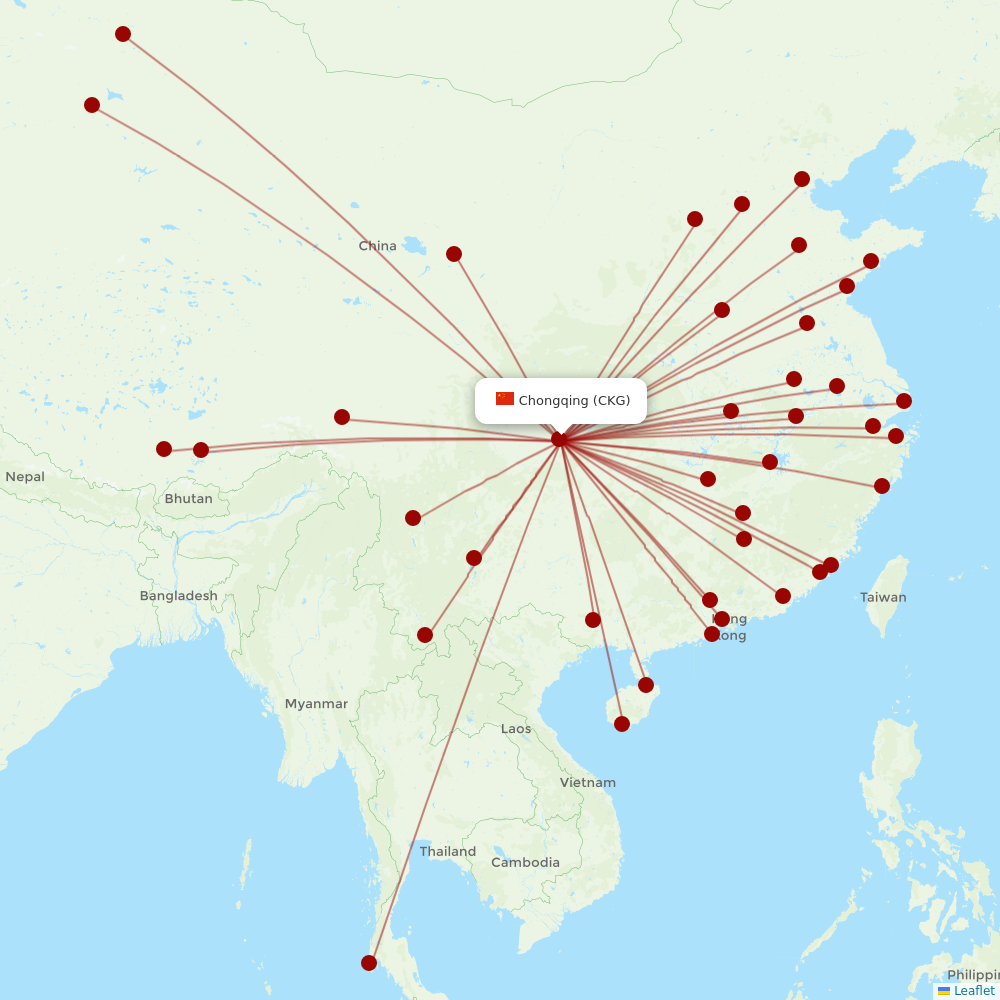 West Air (China) at CKG route map