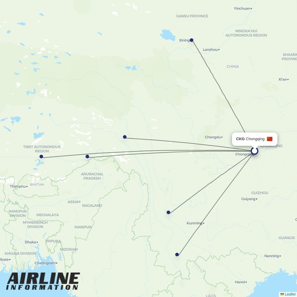 Tibet Airlines routes from CKG