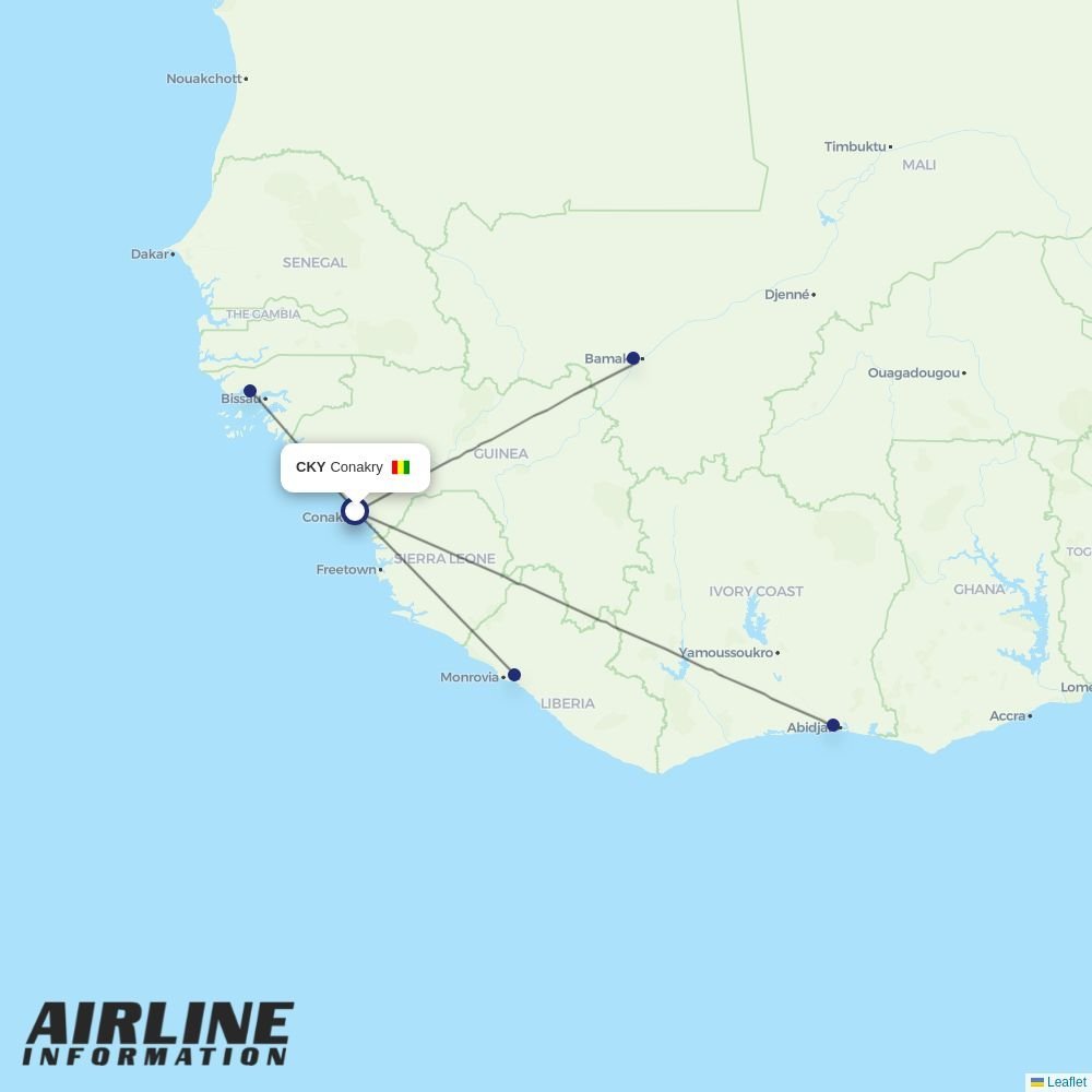 Air Cote DIvoire routes from CKY