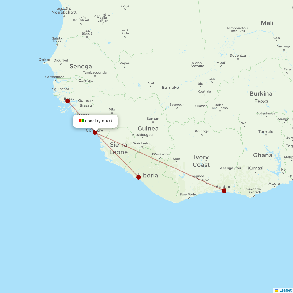 Air Cote D'Ivoire at CKY route map