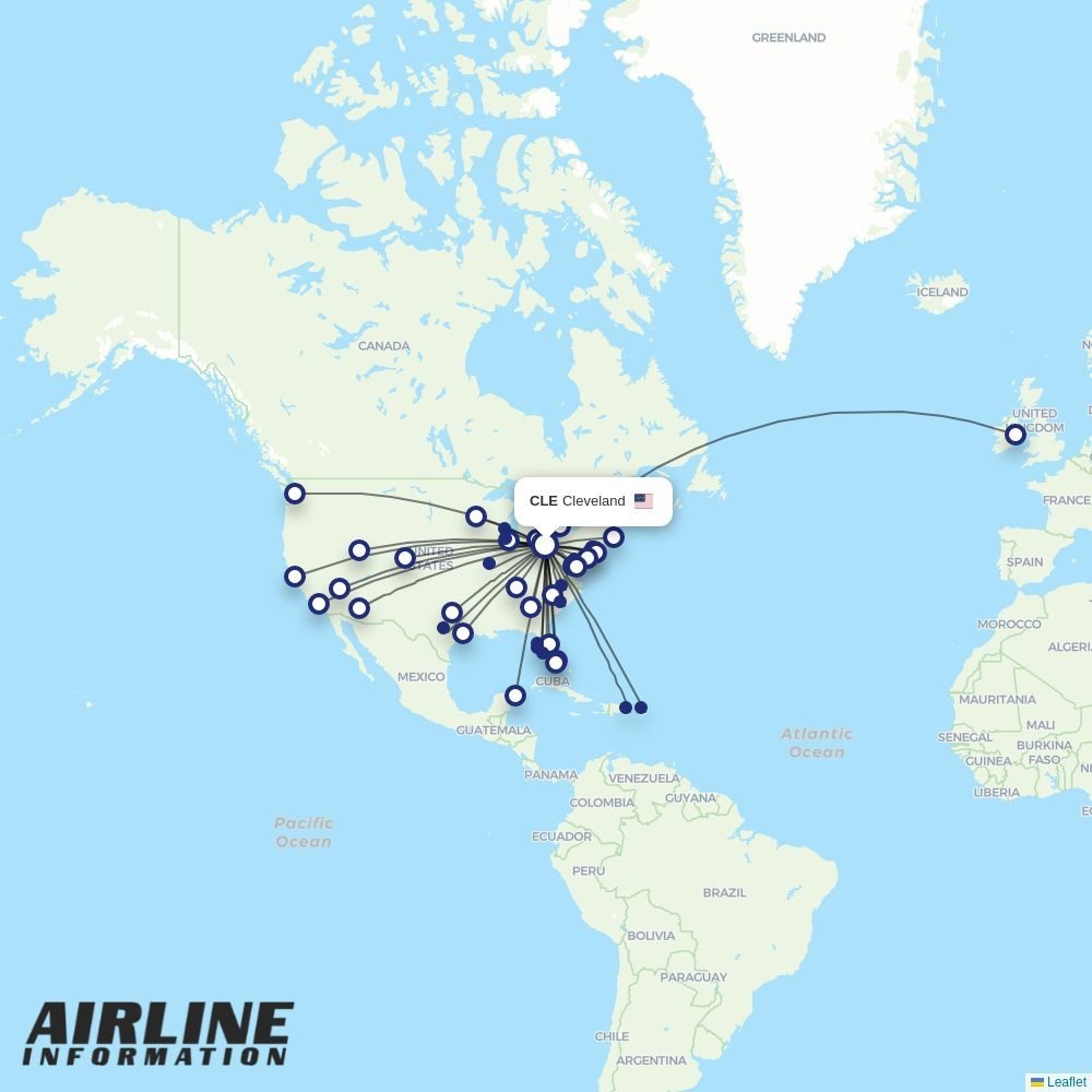 American Airlines routes from CLE