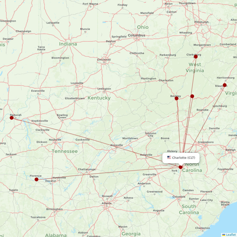 Contour Aviation at CLT route map