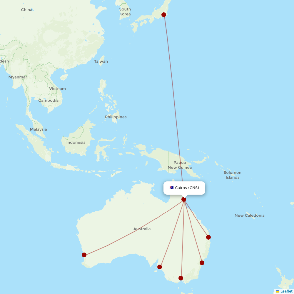 Virgin Australia at CNS route map