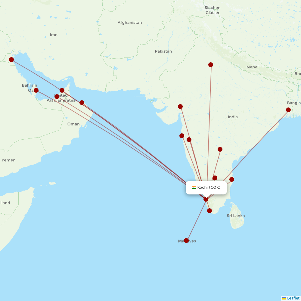 IndiGo at COK route map