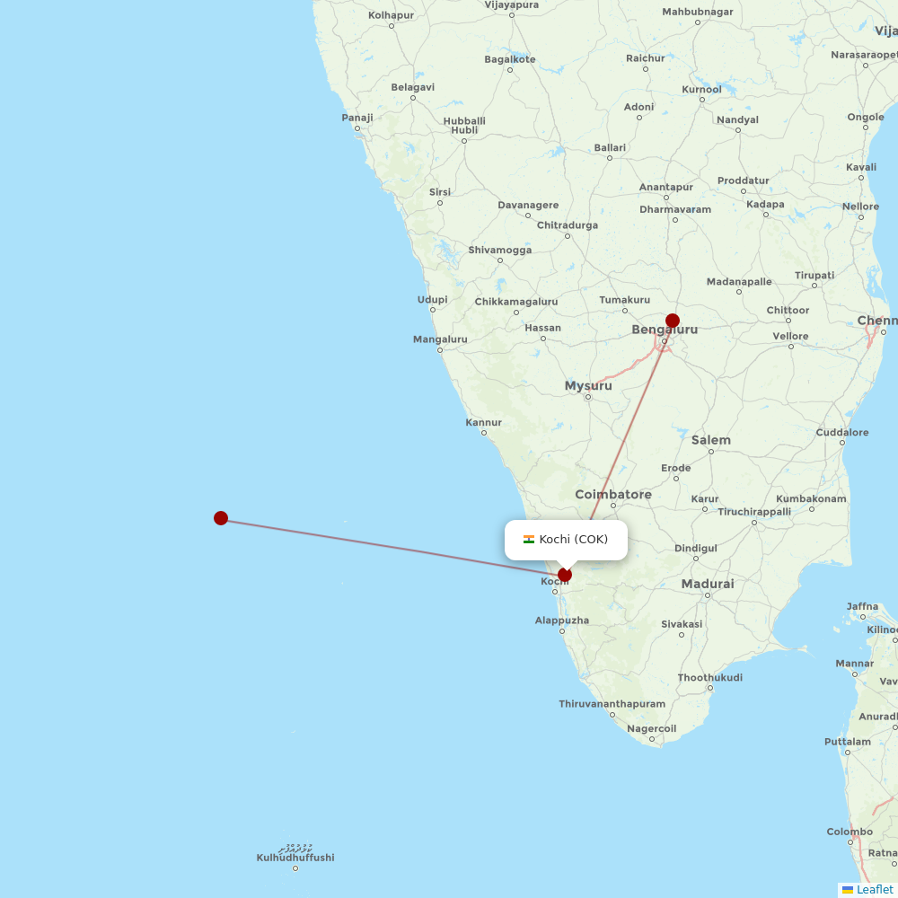 Air India at COK route map